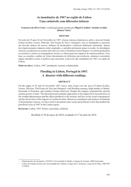 As Inundações De 1967 Na Região De Lisboa Uma Catástrofe Com Diferentes Leituras