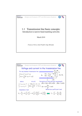 1.1 Transmission Line Basic Concepts: Introduction to Narrow-Band Matching Networks