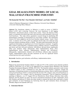 Goal Realization Model of Local Malaysian Franchise Industry