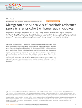 Metagenome-Wide Analysis of Antibiotic Resistance Genes in a Large Cohort of Human Gut Microbiota