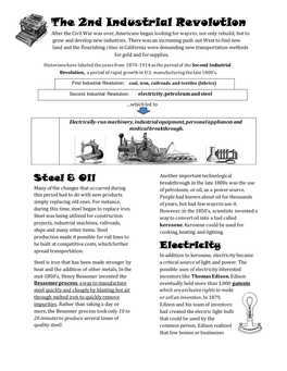 The 2Nd Industrial Revolution After the Civil War Was Over, Americans Began Looking for Ways To, Not Only Rebuild, but to Grow and Develop New Industries