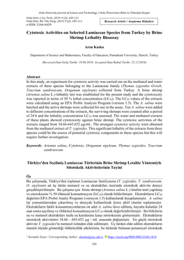 Cytotoxic Activities on Selected Lamiaceae Species from Turkey by Brine Shrimp Lethality Bioassay