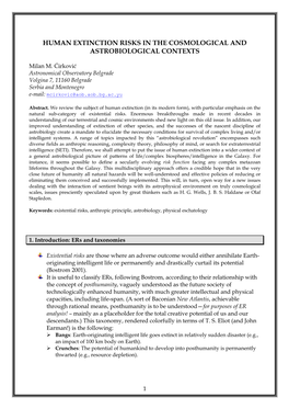 Human Extinction Risks in the Cosmological and Astrobiological Contexts