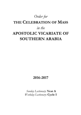 Order for in the APOSTOLIC VICARIATE of SOUTHERN ARABIA