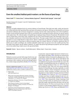 Even the Smallest Habitat Patch Matters: on the Fauna of Peat Bogs