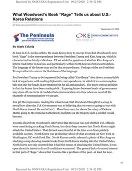 ^The Peninsula E I KOREA ECONOMIC INSTITUTE Covering the Economic and Foreign I 7 ! I -H —J JPP Policies That Impact the Korean Peninsula U 1 I C3 Lj '1