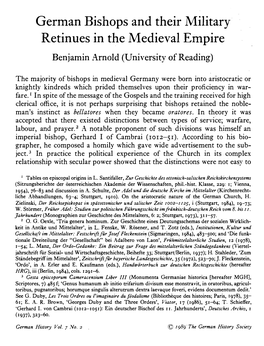 German Bishops and Their Military Retinues in the Medieval Empire Benjamin Arnold (University of Reading)