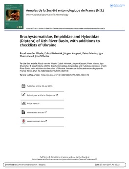 Diptera) of Uzh River Basin, with Additions to Checklists of Ukraine