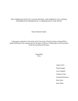 The Communication of Values, Beliefs, and Norms in Live Animal Interpretive Experiences: a Comparative Case Study