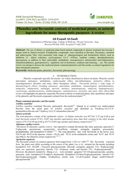 Phenolics and Flavonoids Contents of Medicinal Plants, As Natural Ingredients for Many Therapeutic Purposes- a Review