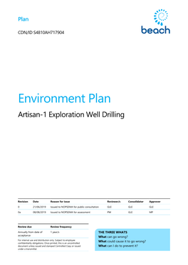 Environment Plan Artisan-1 Exploration Well Drilling