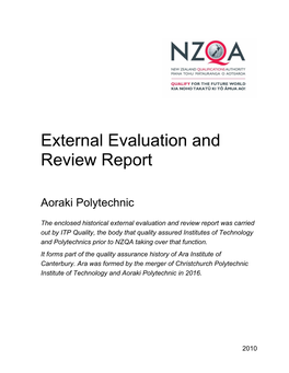 Report of External Evaluation and Review Aoraki Polytechnic