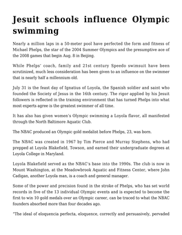 Jesuit Schools Influence Olympic Swimming
