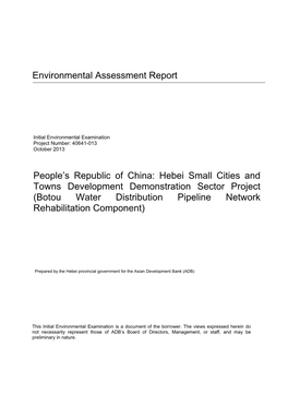 Environmental Assessment Report People's Republic of China: Hebei Small Cities and Towns Development Demonstration Sector Proj