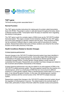TAF1 Gene TATA-Box Binding Protein Associated Factor 1