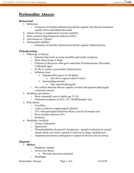 Peritonsillar Abscess