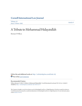 A Tribute to Mohammad Hidayatullah Bertram F