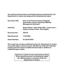 How Is the Post-Conviction Polygraph Examination Used in Adult Sex Offender Management Activities?