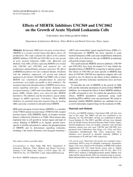 Effects of MERTK Inhibitors UNC569 and UNC1062 on the Growth of Acute Myeloid Leukaemia Cells YUKI KODA, MAI ITOH and SHUJI TOHDA