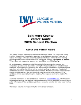 Baltimore County Voters' Guide 2020 Election