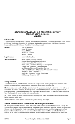 South Suburban Park and Recreation District Regular Meeting No