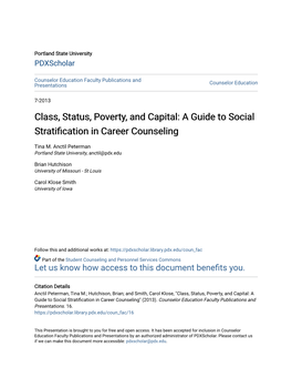 Class, Status, Poverty, and Capital: a Guide to Social Stratification in Career Counseling