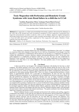 Toxic Megacolon with Perforation and Hemolytic Uremic Syndrome with Acute Renal Failure in a Child Due to E Coli