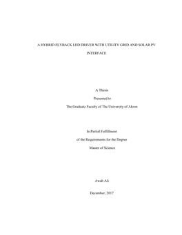 A Hybrid Flyback Led Driver with Utility Grid and Solar Pv