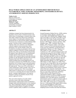 Real World Application of an Aftermarket Driver Human Factors Real Time Auditory Monitoring and Feedback Device: an Emergency Service Perspective