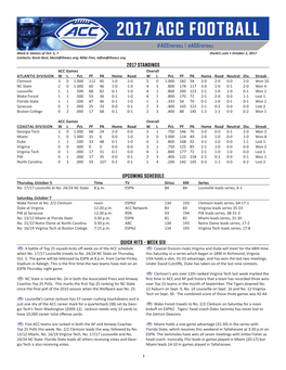 Upcoming Schedule 2017 Standings Quick Hits