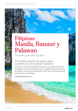 Filipinas: Manila, Banaué Y Palawan, Circuito Privado