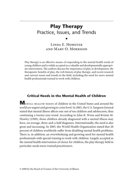 ARTICLE: Play Therapy: Practice, Issues, and Trends