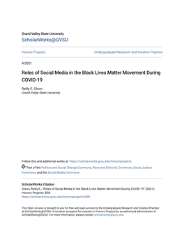 Roles of Social Media in the Black Lives Matter Movement During COVID-19