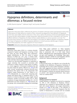 Hypopnea Definitions, Determinants and Dilemmas: a Focused Review Q