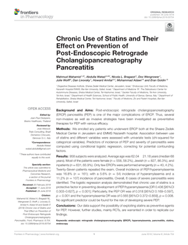 Chronic Use of Statins and Their Effect on Prevention of Post-Endoscopic Retrograde Cholangiopancreatography Pancreatitis