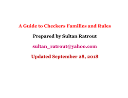 A Guide to Checkers Families and Rules