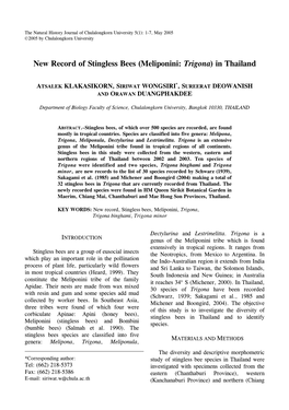 New Record of Stingless Bees (Meliponini: Trigona) in Thailand