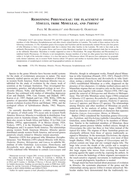 Redefining Phrymaceae: the Placement of Mimulus, Tribe Mimuleae, and Phryma1