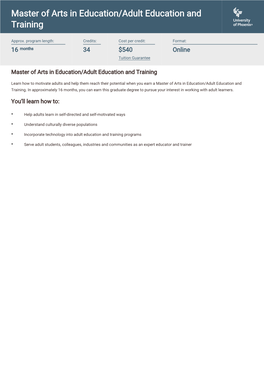Master of Arts in Education/Adult Education and Training