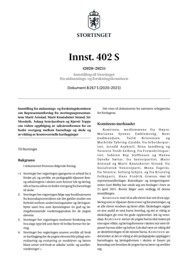 Innst. 402 S (2020–2021) Innstilling Til Stortinget Fra Utdannings- Og Forskningskomiteen