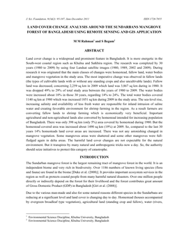 Land Cover Change Analysis Around the Sundarbans Mangrove Forest of Bangladesh Using Remote Sensing and Gis Application Abstract