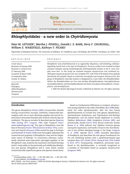 Rhizophlyctidalesda New Order in Chytridiomycota