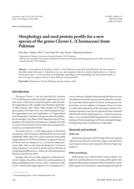 Morphology and Seed Protein Profile for a New Species of the Genus Cleome L