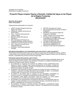 Proyecto Playas Limpias Tijuana Y Rosarito: Calidad Del Agua En Las Playas De La Región Fronteriza Wildcoast