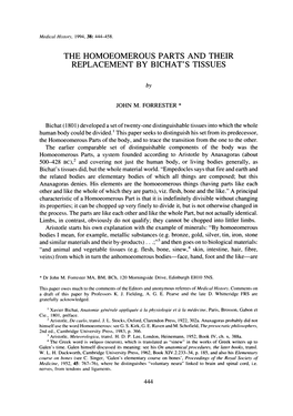 The Homoeomerous Parts and Their Replacement by Bichat'stissues