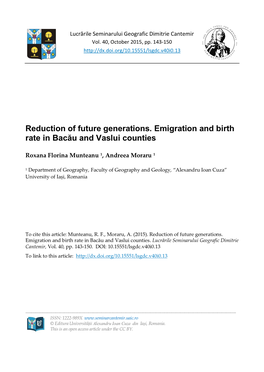 Reduction of Future Generations. Emigration and Birth Rate in Bacău and Vaslui Counties