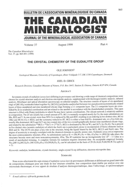 Rhe CANADIAN MINERATOOTST JOURNALOF the MINERALOGICAT ASSOCIATION OFCANADA