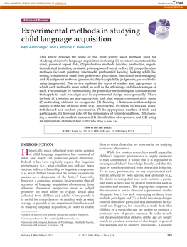 Experimental Methods in Studying Child Language Acquisition Ben Ambridge∗ and Caroline F