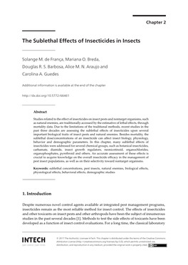 The Sublethal Effects of Insecticides in Insects 25