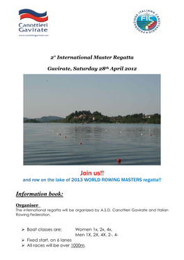 Join Us!! and Row on the Lake of 2013 WORLD ROWING MASTERS Regatta!!